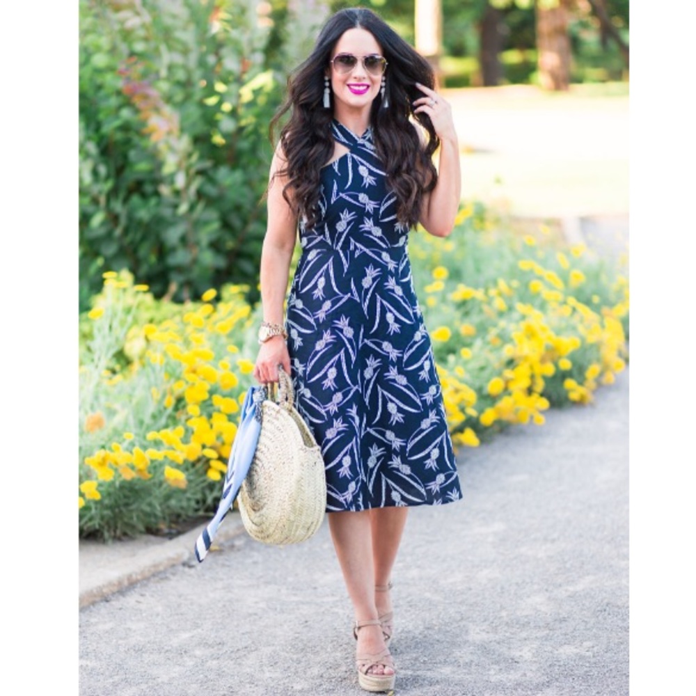 Ann Taylor Pineapple Embroidered Halter Dress